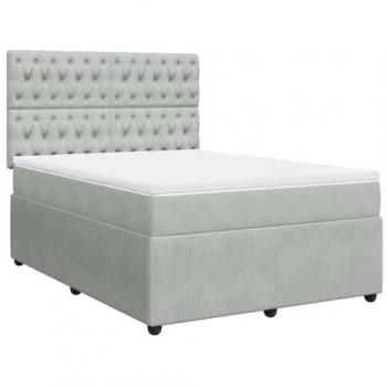 Cama box spring con colchón de terciopelo gris claro 140x190 cm