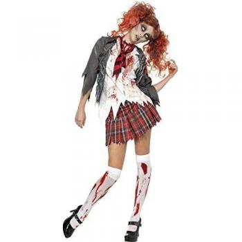 Women's School Girl Zombie Costume - Red, White, and Grey Halloween Outfit