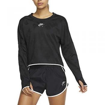 NIKE W Nk Air Midlayer Crew Long Sleeve Top, Mujer, Black/Reflective silv, M