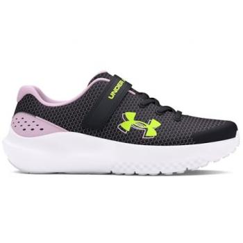 Under Armour - Zapatillas de running para niños UA Surge 4 AC, cómodas y ligeras, color negro/morado claro/amarillo fluorescente