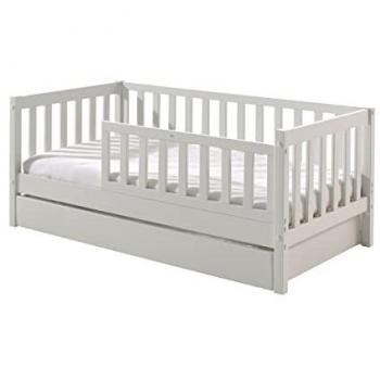 Cama Infantil Vipack Junior 70x140 cm con Cajón, Estructura de Pino Macizo, Color Blanco, Incluye Somier de Listones