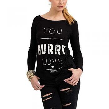 trueprodigy Casual Mujer Marca Camiseta Manga Larga con impresión Estampada Ropa Retro Vintage Rock Vestir Moda Cuello Redondo Manga Larga Slim fit Designer Top Shirt, Colores:Black, Tamaño:L