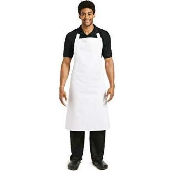 Delantal de pechera blanco XL - 1066 x 915 mm - Mezcla de poliéster y algodón - Ropa de chef