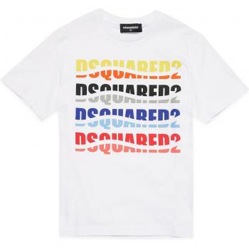 Camiseta de Manga Corta Relax para Niños DSQUARED2 Color Blanco Talla 10 con Logo Multicolor