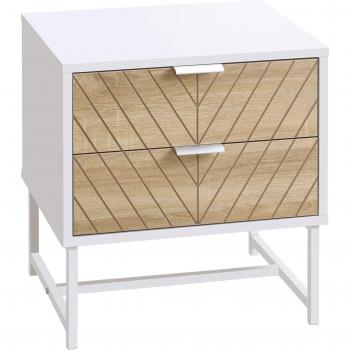 Mesita de Noche Homcom con 2 Cajones Blanco/Natural 48x45x39 cm