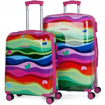 AGATHA RUIZ DE LA PRADA - Juego Set 2 Maletas Trolley 50/60 cm PC Policarbonato Estampado. Rígidas, Resistentes y Ligeras. 2 Asas 4 Ruedas Dobles. Vuelos Low Cost 68501, Color Fucsia