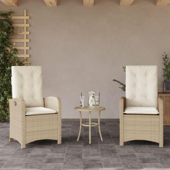 Adjustable Beige Poly Rattan Reclining Garden Chairs with Cushions - Set of 2