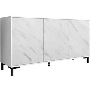 Aparador Charlotte 159, Blanco con Mármol Blanco, Aglomerado Laminado, 150 x 81 x 45 cm, 3 Puertas