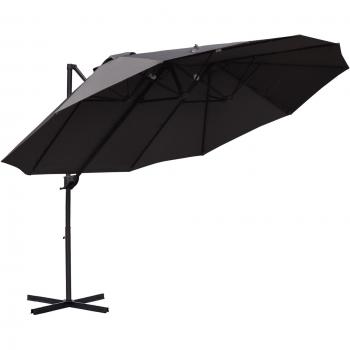 Outsunny Sombrilla Doble Inclinable con Manivela 270x440x250 cm Parasol Grande para Jardín Patio Terraza Playa, 12 Varillas de Acero Estable, Color Gris y Negro