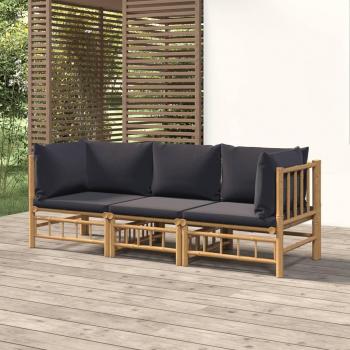 3-Piece Bamboo Garden Lounge Set with Dark Grey Cushions