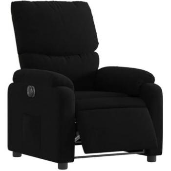 Sillón Reclinable Eléctrico de Tela Negro VidaXL con Respaldo y Reposabrazos, Sillón Orejero para Relax y Descanso, Asiento Ajustable