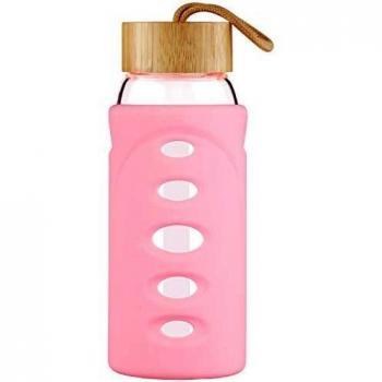 Justfwater Botella de Agua de Borosilicato de 750ml, Botella de Agua de Vidrio con Funda de Silicona y Tapa de Bambú