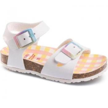 Sandalias de niña Pablosky en color blanco, hechas de materiales reciclados, con hebilla y diseño bio