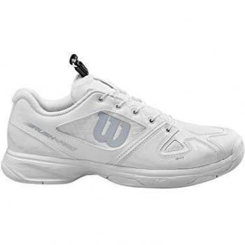 Wilson Rush Pro JR QL, Zapatillas de Tenis, para Todo Tipo de Superficie, Tenistas de Cualquier Nivel para Niños, Blanco/Blanco/Azul Claro, 37 2/3 EU
