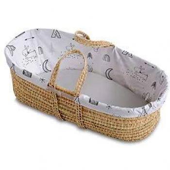 Capazo de Mimbre Bimbi Casual con Vestidura Interior Indian y Colchón Orgánico