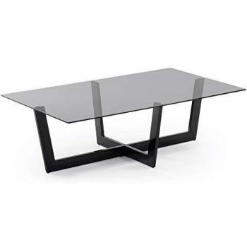 Kave Home - Mesa de Centro Plam Transparente Rectangular 120 x 70 cm de Cristal Templado y Patas de Acero en Negro