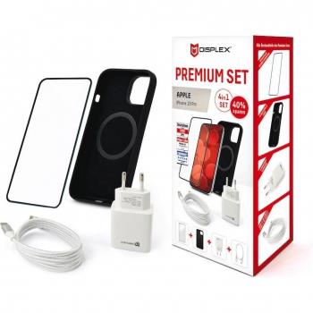 Set Premium 4 en 1 para Apple iPhone 15 Pro: Cristal Templado (10H), Funda, Cable USB-C y Cargador de 20W