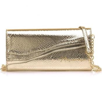 Mariamare Bolso de Mano Wavy Dorado Metalizado con Grabado Animal Print y Cierre de Solapa - 2x16x30cm