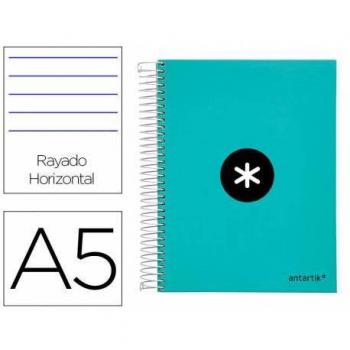 Cuaderno Espiral Liderpapel Antartik A5 Rayado 4 Colores 120 Hojas Tapa Forrada 100g/m² 5 Bandas de Color 6 Taladros Turquesa