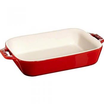 Staub, Fuente de Cerámica Rectangular para Horno, Rojo, 34 x 24 cm con Asas y Fácil Limpieza