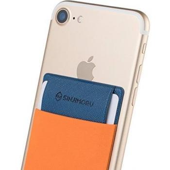 Sinjimoru Funda ultradelgada engomada para Tarjetas o Dinero, diseñada para teléfonos Inteligentes iPhone y Android. Sinji Pouch Flap, Naranja.