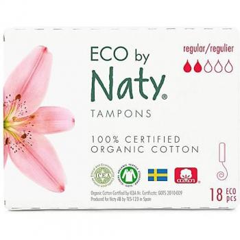 Tampones Eco by Naty - Regulares 18 unidades, 100% algodón orgánico, sin químicos dañinos, hipoalergénicos y veganos