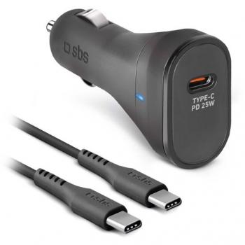 Cargador de Auto Universal SBS TECRKITTCPD25W 25W USB-C con Cable USB-C de 1m Negro