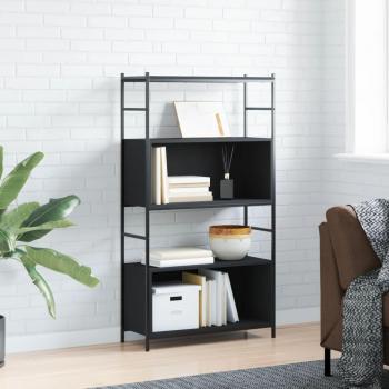 Estantería de hierro y madera de ingeniería negra 80x30x145,5 cm Multicapa