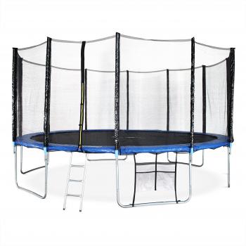Cama Elástica Jupiter XXL de 490 cm con Accesorios, Azul, Incluye Red de Protección, Escalera, Funda y Kit de Anclaje