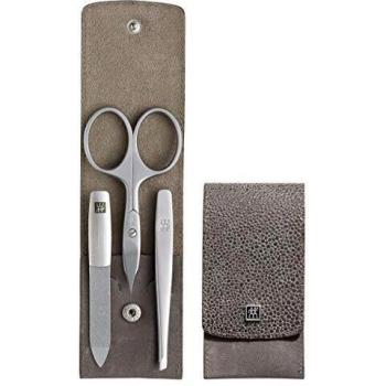 Zwilling TWINOX – Estuche de manicura y pedicura Cuidado Piel de vacuno, botón de presión 3 piezas uñas tijeras pinzas Lima de uñas taupe 97447 – 005 – 0
