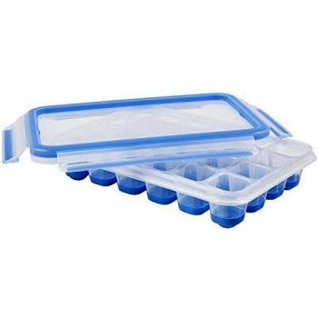 Emsa Clip & Close Bandeja para hielo con tapa hermética, Plástico, Azul, 33.6x17.2x27.5 cm