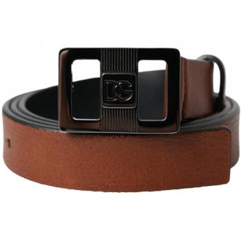 Dolce & Gabbana Dark Brown Leather Square Metal Buckle Belt - 80 cm / 32 Inches
