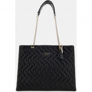 Bolsa de hombro Guess Eco Mai en negro acolchado con diseño ondulado