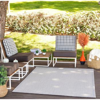 Alfombra Moderna de Exterior Surya para Terraza, Balcón y Cocina en Gris y Marfil 120 x 170 cm