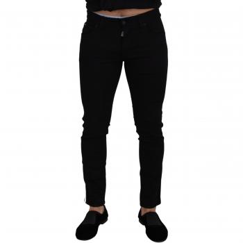 Dolce & Gabbana Black Cotton DG Crown Slim-fit Denim Jeans - IT48 | M