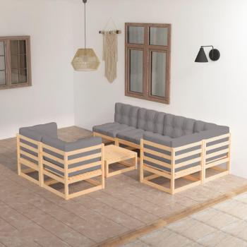 8-Piece Solid Pine Garden Lounge Set with Cushions
