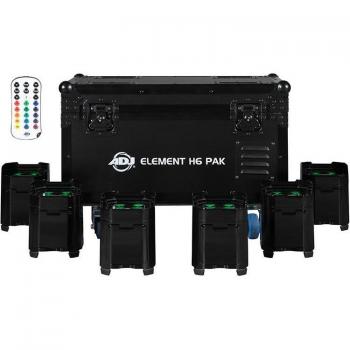 2024 American DJ ELE600 - American DJ Element H6 Pak RGBAW+UV IP54 PAR 6-Light Kit w/Charging Case, Black