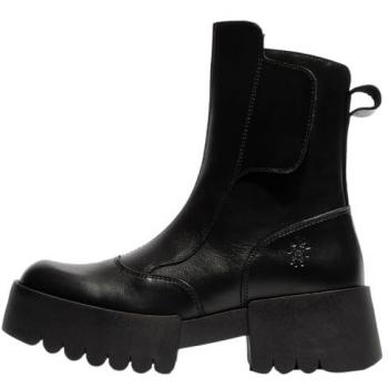 Fly London EGLI Black Rug Leather Chunky Block Heel Ankle Boots