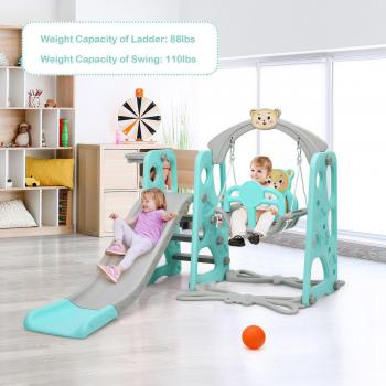 Goplus 4-in-1 Toddler Climber & Swing Set with Basketball Hoop & Ball - Pink/Green
