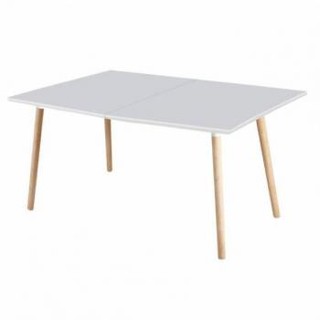 Mesa de comedor extensible Bella en color blanco con patas de haya, dimensiones 140/180x80x76 cm, diseño moderno