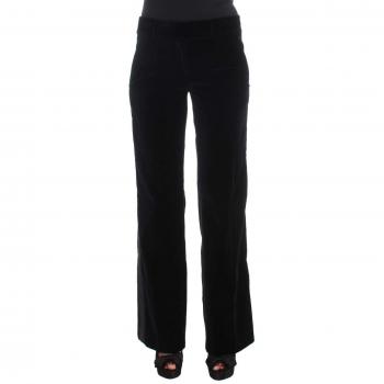 Ermanno Scervino Women Striped Velvet Viscose Bootcut Pants - IT40|S, Elegant Black Wide Leg Silk Blend Pants - Size: XS