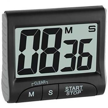 Temporizador Digital de Cocina TFA Dostmann 38.2021.01, Negro, Multifuncional con Cronómetro y Memoria, Pantalla Grande, Magnético/Soporte, Cuenta Regresiva hasta 99min/59