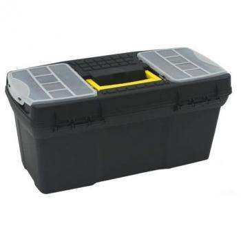 Caja de herramientas Archivo 2000 con bandeja organizadora y compartimentos variados, Polipropileno reciclado 100% Negro y Transparente