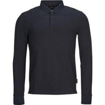 Armani Exchange Men's Long Sleeve Polo Shirt - Navy Blue, Casual Cotton, Size S