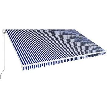 vidaXL Toldo Funcionamiento con Manivela Manual Retráctil Patio Lona Parasol Porche Jardín Sombra Exterior Terraza 500x300 cm Azul y Blanco a Rayas