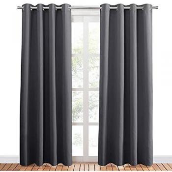 PONY DANCE Cortinas Opacas Salon Gris - Par de Cortinas Largas Termicas Aislantes con Ollaos Telas Suaves Gruesas para Dormitorio Infantil Bebé, 2 Piezas, 132 x 210 cm