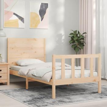 Cama individual de madera maciza con cabecero en color marrón, tipo lana redonda pequeña