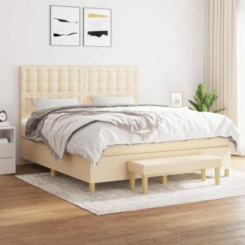 Cama box spring suave con colchón en tela color crema 160x200 cm