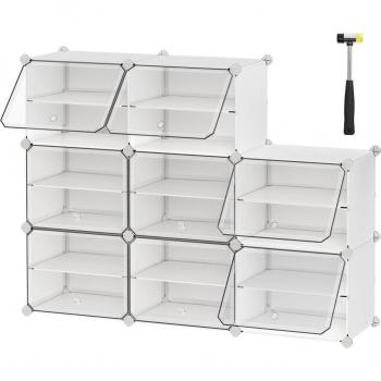 Zapatero modular de plástico con 8 compartimentos y puertas, estantería modular de 30x40x30 cm, marco de acero para organizar zapatos de manera eficiente - Songmics