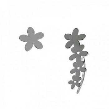Pendientes de plata con flor simple y cierre de presión